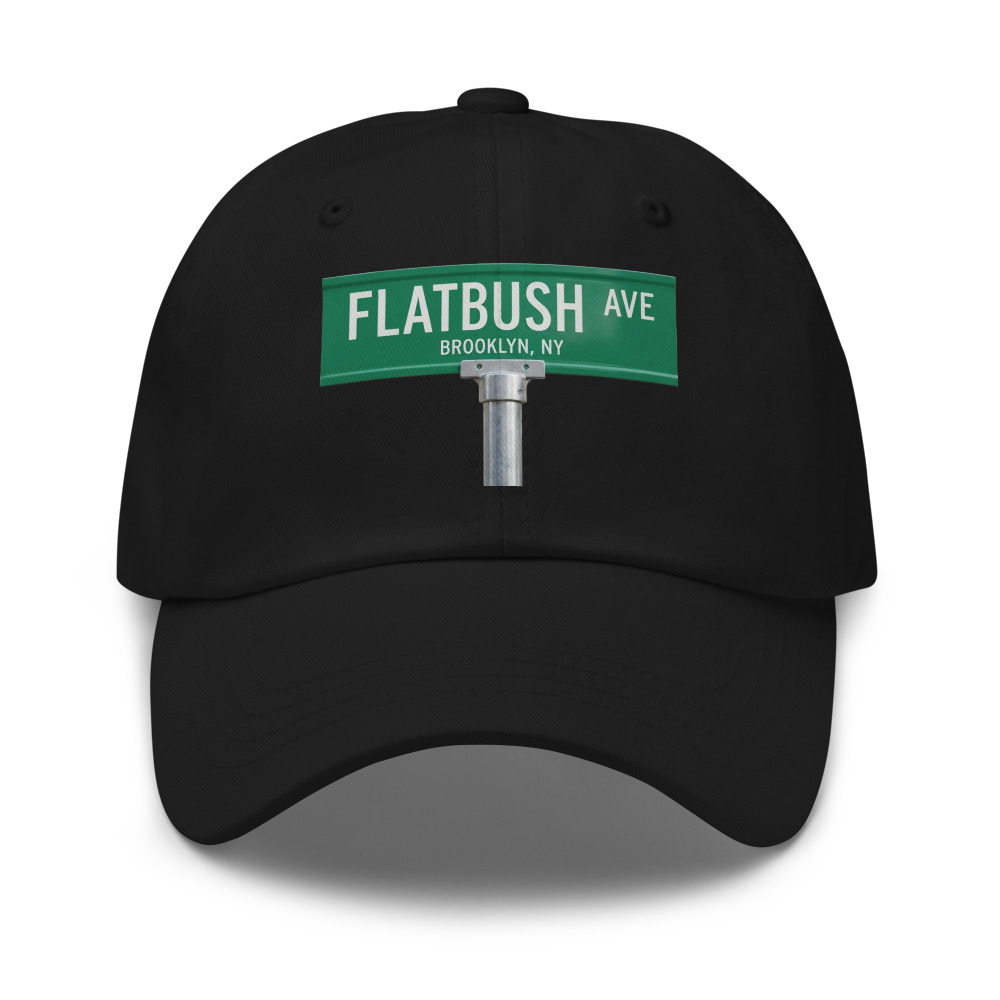 Black dad cap with the Flatbush Ave street sign design